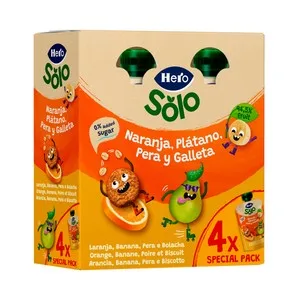 Hero Solo Bolsitas de Fruta (naranja, Plátano, Pera) y Galleta, a Partir de 12 Meses 4 X 100 G. 400 G