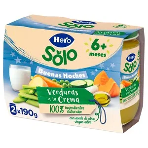 Hero Solo Buenas Noches Tarrito de Verduras a la Crema (textura Suave), a Partir de 6 Meses 2 X 190 G. 380 G