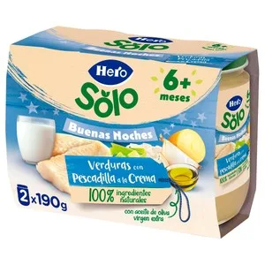 Hero Solo Buenas Noches Tarrito de Verduras con Pescadilla a la Crema (textura Suave) a Partir de 6 Meses 2 X 190 G. 380 G