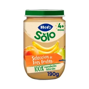 Hero Solo Tarrito de 3  Frutas (plátano, Melocotón y Pera) a Partir de 4 Meses 190 G.