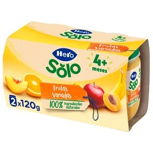 Hero Solo Tarrito de Frutas (plátano, Manzana, Melocotón, Naranja y Albaricoque), a Partir de 4 Meses 2 X 120 G. 240 G