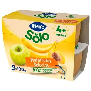 Hero Solo Tarrito de Frutas Seleccionadas (manzana, Plátano, Albaricoque y Naranja), a Partir de 4 Meses 4 X 100 G. 400 G