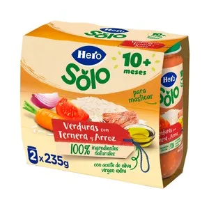 Hero Solo Tarritos de Verduras con Ternera y Arroz (textura con Trocitos), a Partir de 10 Meses 2 X 235 G. 470 G