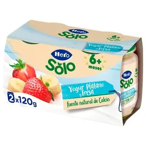 Hero Solo Yogur de Plátano y Fresa Adaptado para Bebés, a Partir de 6 Meses 2 X 120 G. 240 G