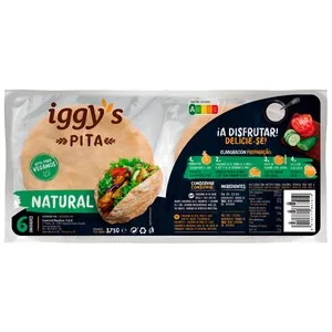 Iggy"s Pan de Pita Natural, Apto para Veganos 6 Uds. 300 G