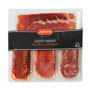 Iglesias Surtido de Ibéricos de Cebo Compuesto por Lomo, Chorizo, Salchichón y Jamón (50% Raza Ibérica) Iglesias 200 G.