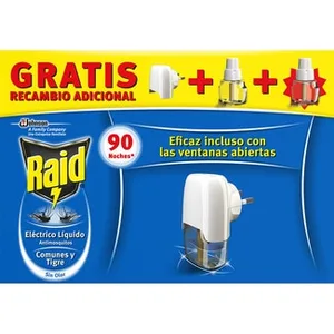 Insecticida Volador Eléctrico Líquido Antimosquitos Comunes y Tigre sin Olor 1 Difusor + + 1 Recambio Gratis Raid