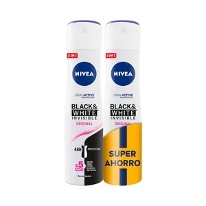 Nivea Invisible Black & White Original Desodorante para Mujer en Spray, con Protección hasta 48 Horas 2 X 200 Ml. 400 ML