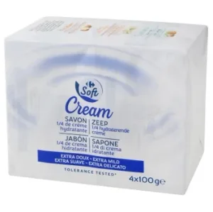 Jabón en Crema Hidratante Soft Carrefour Pack de 4 Unidades de 100 G.