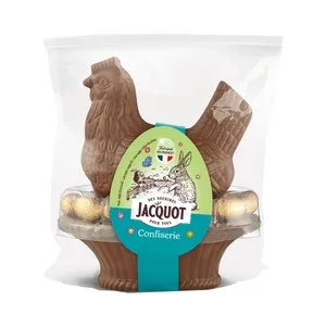 Jacquot Gallina de Chocolate con Leche, con Huevos de Chocolate Rellenos de Praline 400 G.