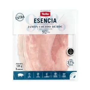 Tello Jamón Cocido de Calidad Extra, Cortado en Lonchas Tello Selección 125 G.