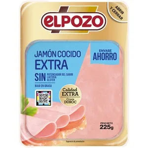 Jamón Cocido Extra bajo en Grasa en Lonchas sin Gluten sin Lactosa Elpozo