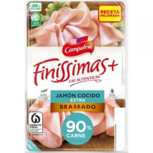 Jamón Cocido Extra Braseado en Lonchas Campofrío Finíssimas sin Gluten y sin Lactosa 115 G