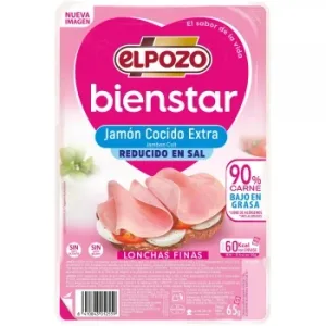 Jamón Cocido Extra en Finas Lonchas Elpozo Bienstar sin Gluten y sin Lactosa 65 G