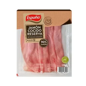 Espuña Jamón Cocido Reserva sin Fosfatos Añadidos, ni Gluten 120 G. 125 G