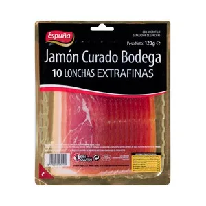 Espuña Jamón Curado Bodega, Cortado en Lonchas Extrafinas Espuña 120 G.