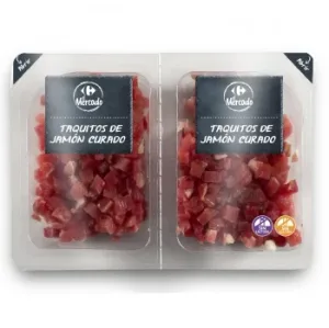 Jamón Curado en Taquitos Carrefour el Mercado sin Gluten y sin Latosa Pack 2 Unidades de 100 G