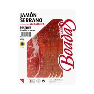 Boadas Jamón Curado Reserva (curación de 14 Meses), Cortado en Cómodas Lonchas Boadas 100 G.