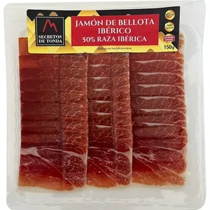 Jamón de Bellota Ibérico 50% Raza Ibérica en Lonchas sin Gluten sin Lactosa  Secretos de Tonda 150 G