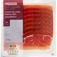 Jamón de Cebo Ibérico 50% Raza Ibérica Eroski, sobre 100 G