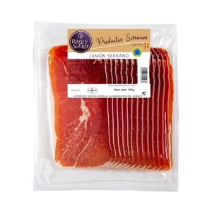 Raza y Sabor Jamón Serrano, Cortado en Lonchas y Envasado al Vacio Raza y Sabor 300 G.