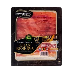 Montesano Jamón Serrano Gran Reserva (curación Mínima de 15 Meses), Cortado en Finas Lonchas Montesano Gourmet 120 G.