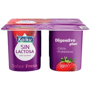 Kaiku Digestivo Plus Yogur de Fresa sin Lactosa, con Calcio y Probióticos 4 X 125 G. 500 G