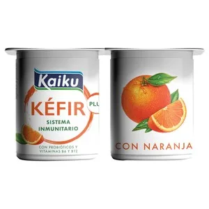 Kaiku Plus Kéfir con Naranja, Probióticos y Vitaminas B6 y B12 4 X 125 G. 500 G