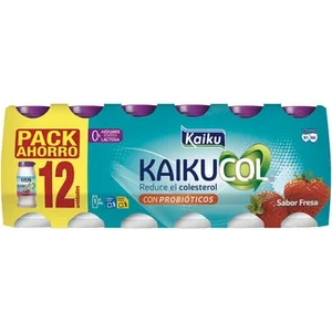 Kaikucol Fresa Reduce el Colesterol con Probióticos 0% sin Azúcares Añadidos Pack 12 sin Lactosa Kaiku