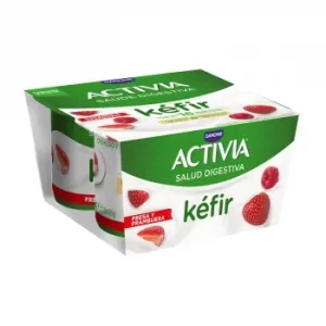 Kéfir de Fresa y Frambuesa Danone Activia sin Gluten Pack de 4 Unidades de 125 G.