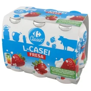 L.casei Líquido Sabor Fresa Carrefour Classic' Pack de 6 Unidades de 100 G.