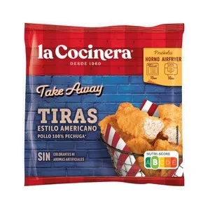 LA Cocinera Take Away Tiras de Pollo Congelado (100% Pechuga de Pollo) Estilo Americano 360 G.