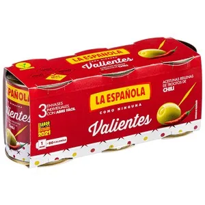 LA Española Aceitunas Verdes Rellenas de Pimiento la Española Valientes Pack 3 Latas de 50 G. 150 G