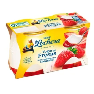 LA Lechera Yogur Natural con Textura Cremosa y Fresas 2 X 125 G. 250 G