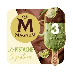 Magnum la Pistache Signature Helado de Pistacho Cubierto de Chocolate con Leche y Pistachos Caramelizados 3 X 90 Ml. 270 ML