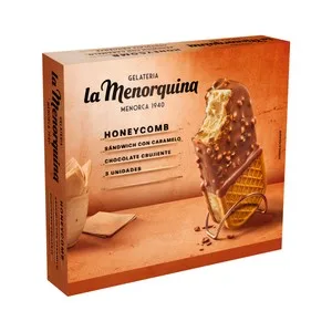 LA Menorquina Sandwich de Helado de Caramelo Recubierto de Chocolate Crujiente 3 X 160 Ml. 480 G