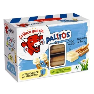 LA Vaca que RÍE Queso Fundido con Bastoncitos de Pan Palitos la Vaca que RIE Pack 4 Uds.x 35 G. 140 G