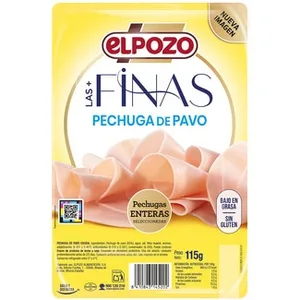 Las + Finas Pechuga de Pavo bajo en Grasa en Lonchas sin Gluten sin Lactosa Elpozo