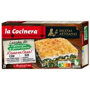 LA Cocinera Lasaña de Pasta Fresca al Huevo, Rellena de Espinacas (100% Nacionales) y Queso Recetas Artesanas 500 G.