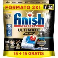 Lavavajillas Máquina Finish Ultimate Plus, Bolsa 15+15 Dosis
