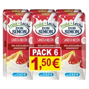 DON Simon Leche con Zumo de Sandía y Melón sin Azúcares Añadidos 6 X 200 Ml. 1200 ML