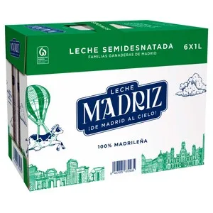 Madriz Leche de Vaca Semidesnatada de Origen 100% Madrileña 6x1 L.