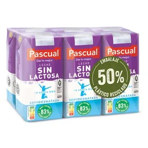 Pascual Leche de Vaca Semidesnatada sin Lactosa 6 X 200 Ml. 1200 ML