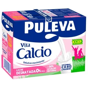 Puleva Leche Desnatada (0% Materia Grasa) de Vaca, con un 50% Más de Calcio Natural  Vita Calcio 6 X 1l. 6000 ML