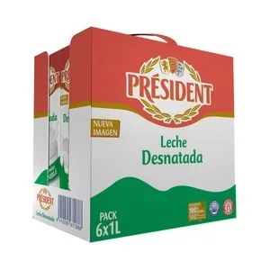 Président Leche Desnatada de Vaca de Origen 100% Español 6 X 1 L. 6000 ML