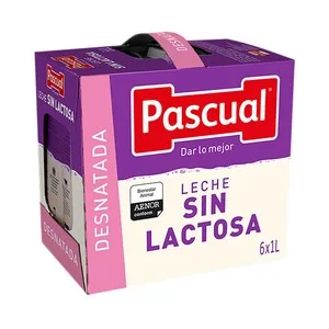 Pascual Leche Desnatada sin Lactosa Procedente de Vacas con Bienestar Garantizado 6 X 1l. 6000 ML