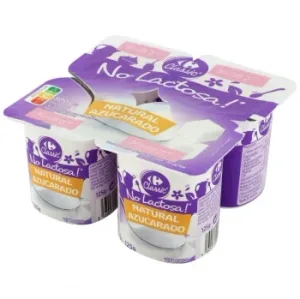 Leche Fermentada Azucarada Natural Carrefour No Lactosa sin Lactosa Pack de 4 Unidades de 125 G.