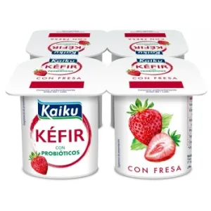 Leche Fermentada con Fermentos de Kéfir con Fresa Kaiku Pack de 4 Uniades de 125 G.