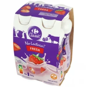 Leche Fermentada de Fresa Carrefour Classic' sin Gluten sin Lactosa Pack D 4 Unidades de 160 G.