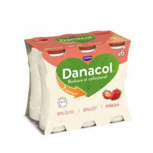 Leche Fermentada de Fresa sin Azúcar Añadido Danone Danacol sin Gluten Pack de 6 Unidades de 100 G.